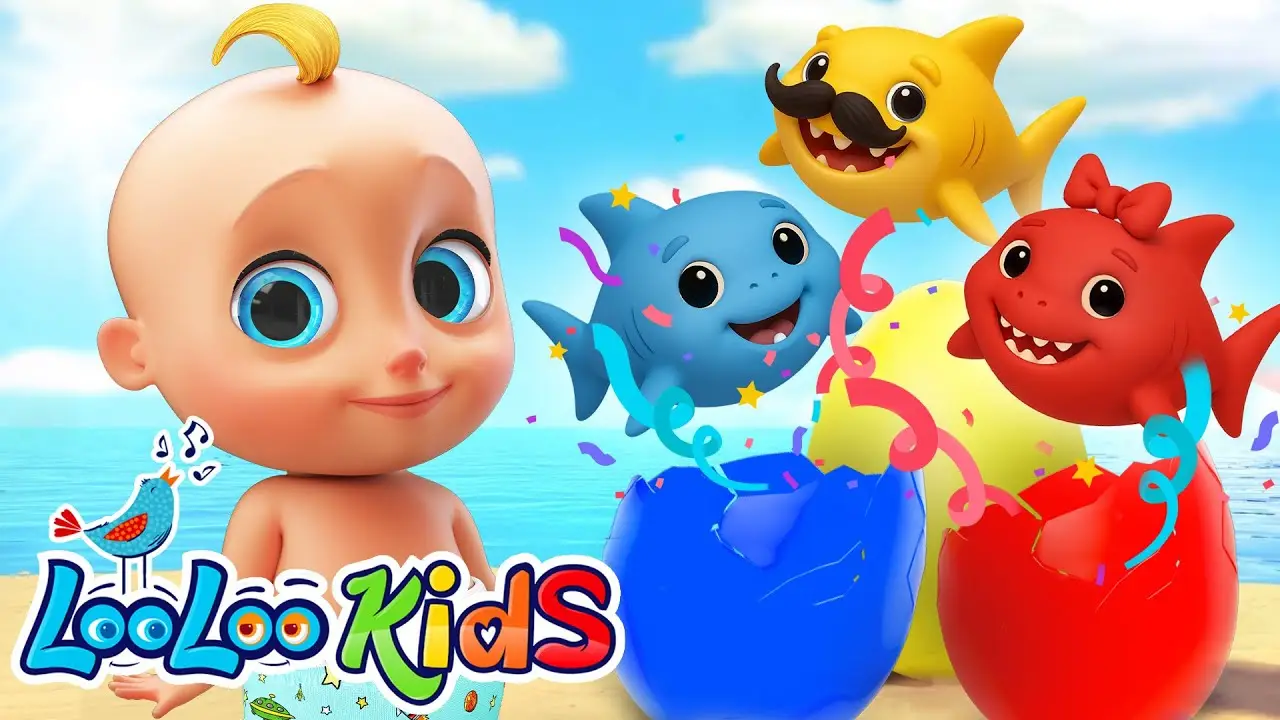 Baby Shark Surprise Eggs 🟡 Learn Colors with Sharks 🔴Nursery Rhymes & Kids Songs 🔵 LooLoo Kids