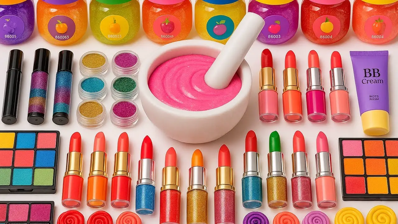 Satisfying Video DIY Mixing Random BB Cream Makeup Cosmetics Glitters Into Rainbow Slime ASMR Slime